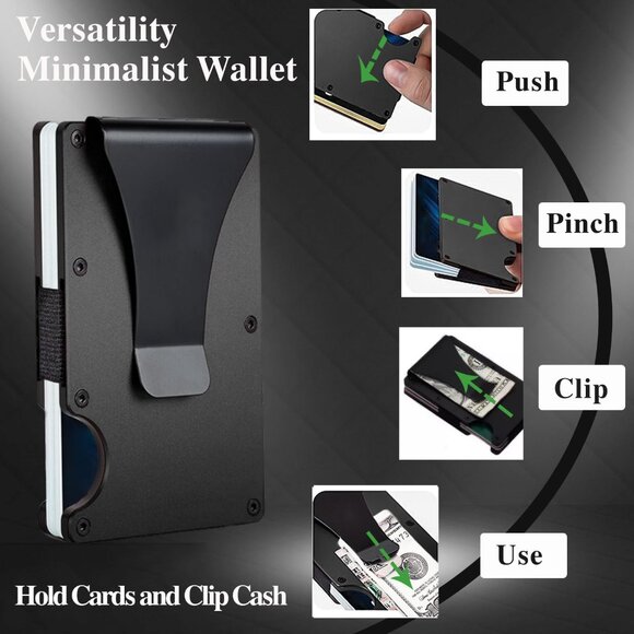 RFID Blocking Slim Wallet with Money Clip | Minimalist Metal Card Holder (Black) - Picture 6 of 7